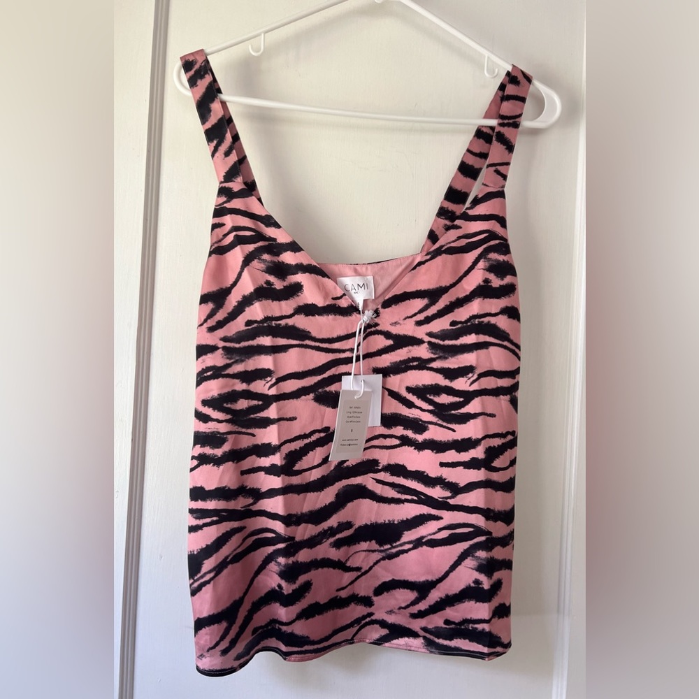 Cami NYC Diane Prism Pink Zebra Silk Tank Top Camisole Size S